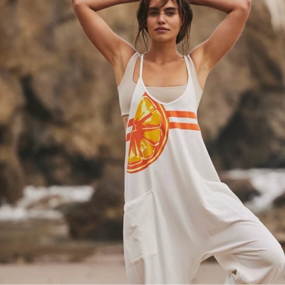 Free People Hot Shot Printed Onesie Orange Crush - Picture 2 of 5